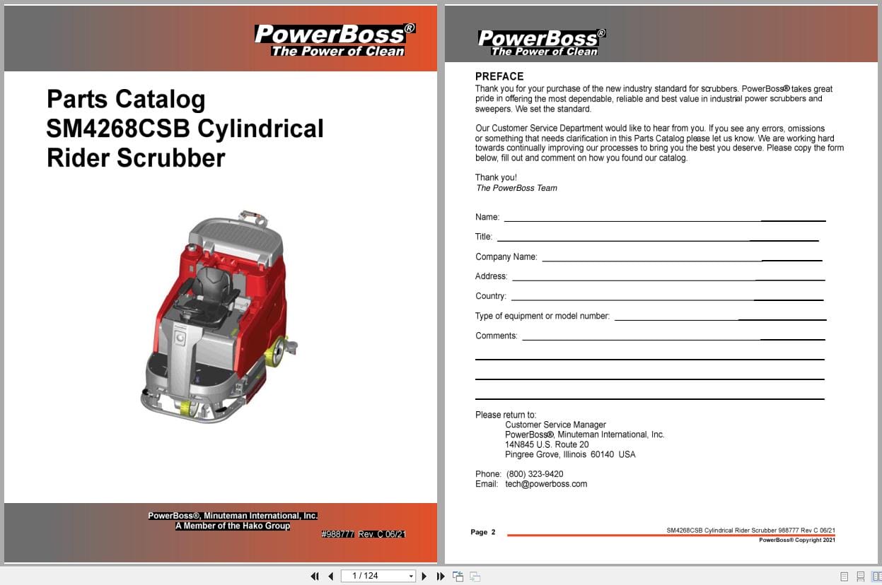 PowerBoss Cylindrical Rider Scrubber B260R SM4268CSB SM4268CSBQP Parts Catalog 988777 2021 (1)