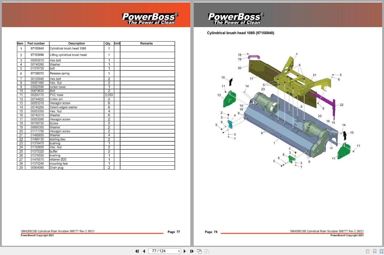 PowerBoss Cylindrical Rider Scrubber B260R SM4268CSB SM4268CSBQP Parts Catalog 988777 2021 (2)
