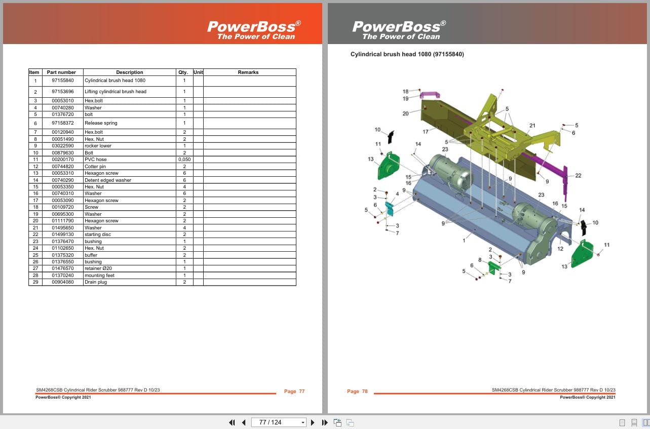 PowerBoss Cylindrical Rider Scrubber B260R SM4268CSB SM4268CSBQP Parts Catalog 988777 2023 (2)