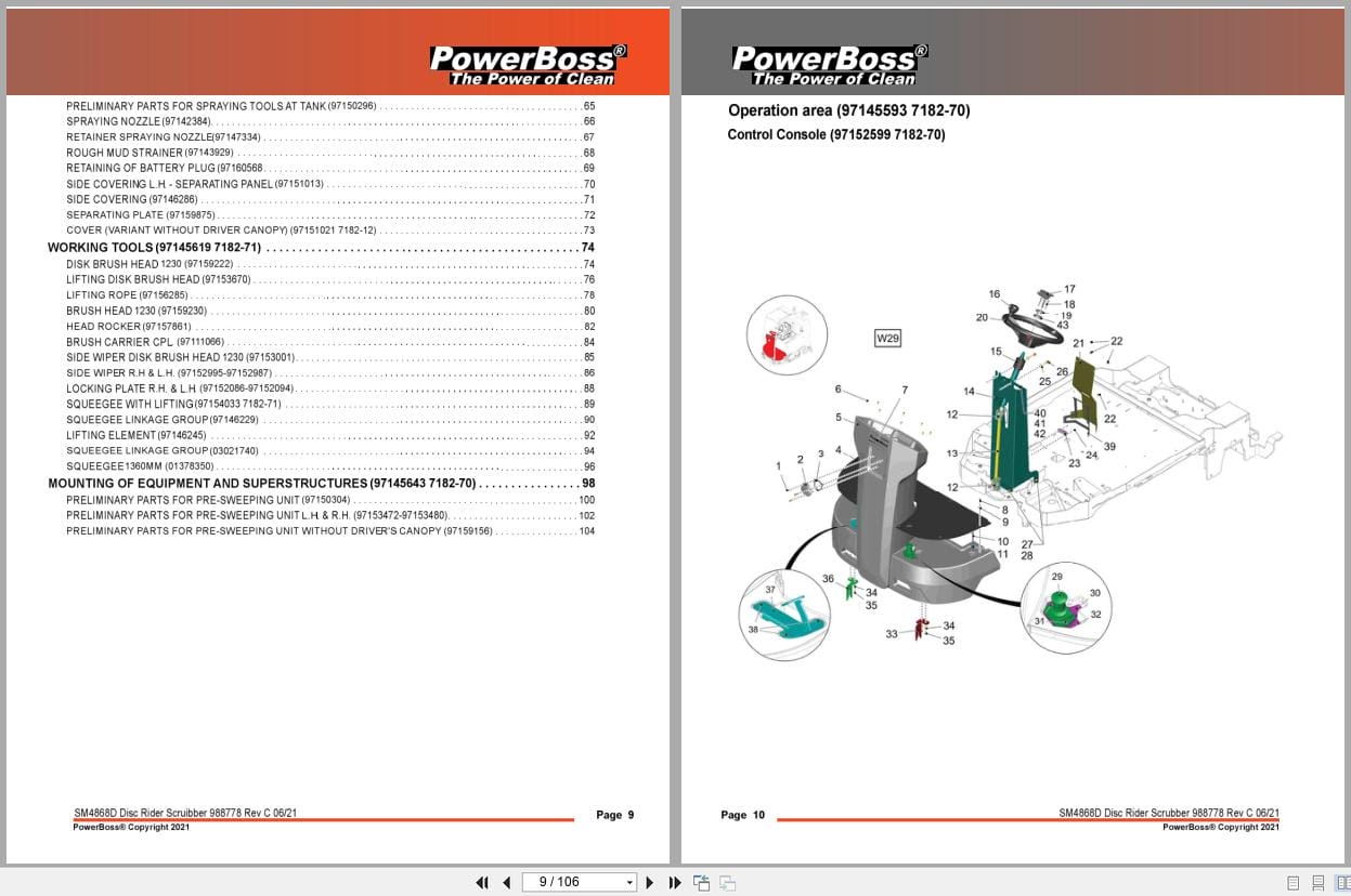 PowerBoss Cylindrical Rider Scrubber B260R SM4868D SM4868DQP Parts Catalog 988778 2021 (2)