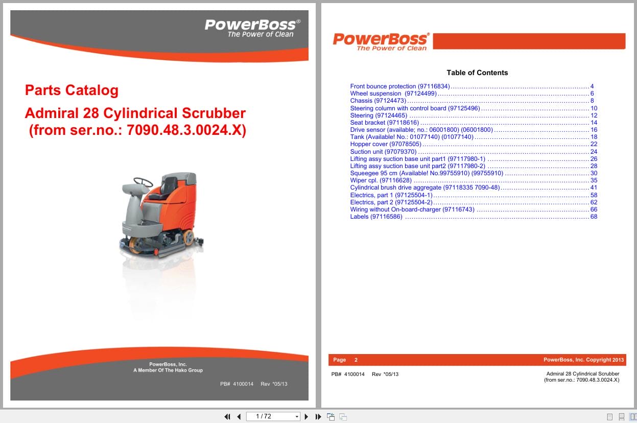 PowerBoss Cylindrical Scrubber Admiral 28 Parts Catalog 4100014 2013 (1)