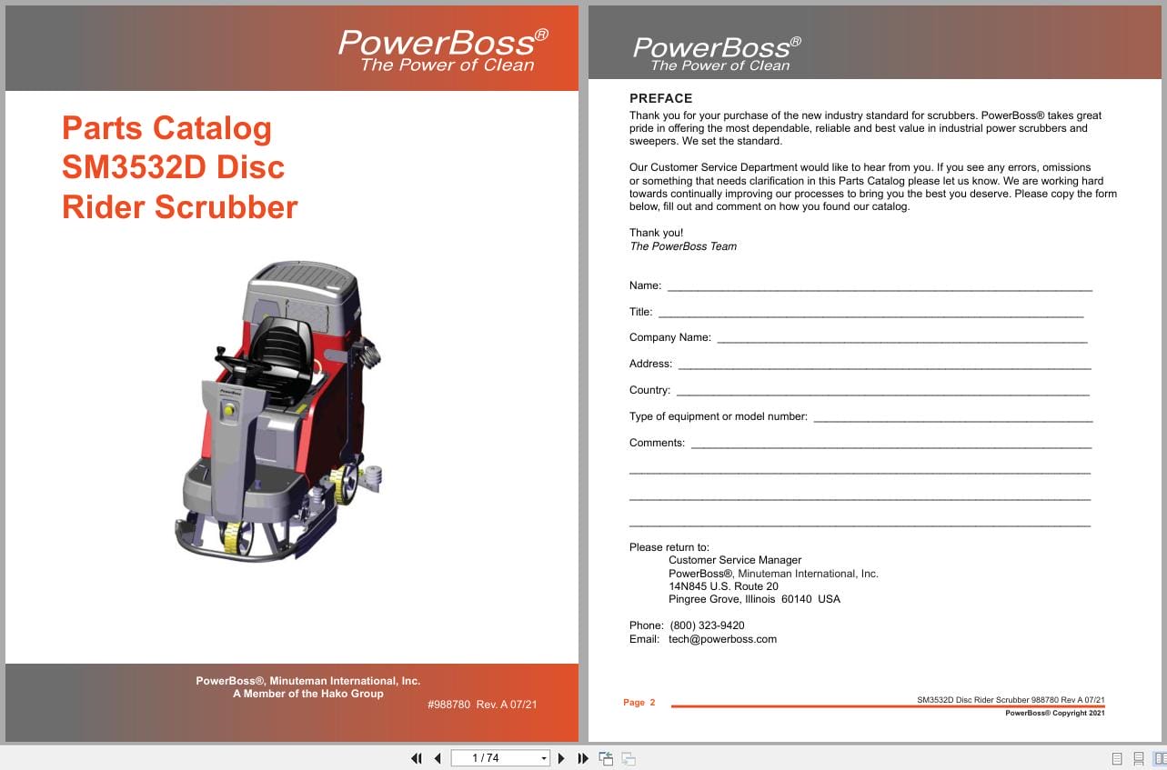 PowerBoss Disc Rider Scrubber B120R SM3532D SM3532DQP Parts Catalog 988780 2021 (1)