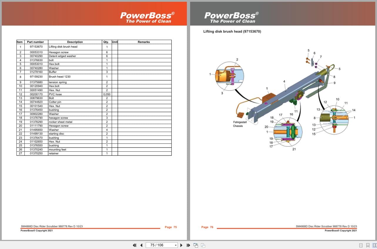 PowerBoss Disc Rider Scrubber B260R SM4868D SM4868DQP Parts Catalog 988778 2023 (2)