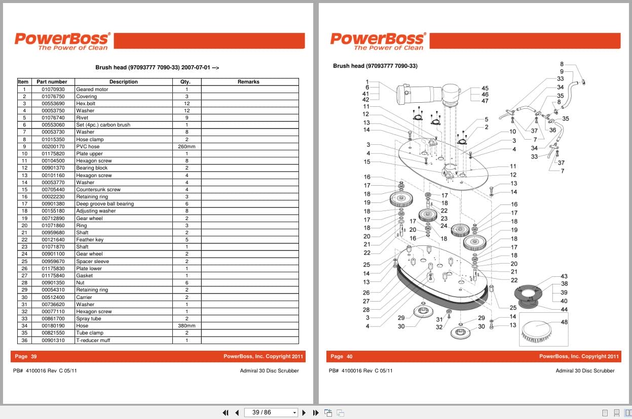 PowerBoss Disk Scrubber Admiral 30 Parts Catalog 4100016 2011 (2)