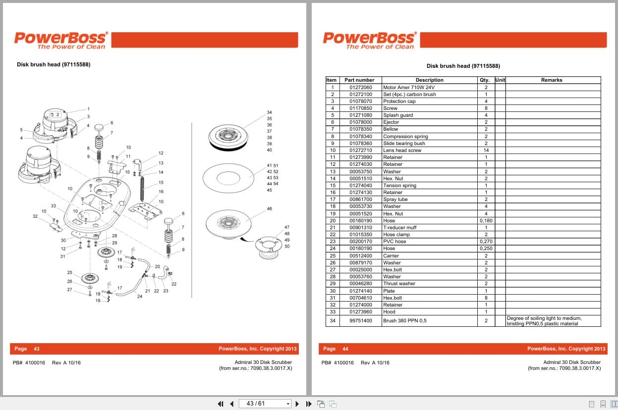 PowerBoss Disk Scrubber Admiral 30 Parts Catalog 4100016 2016 (2)