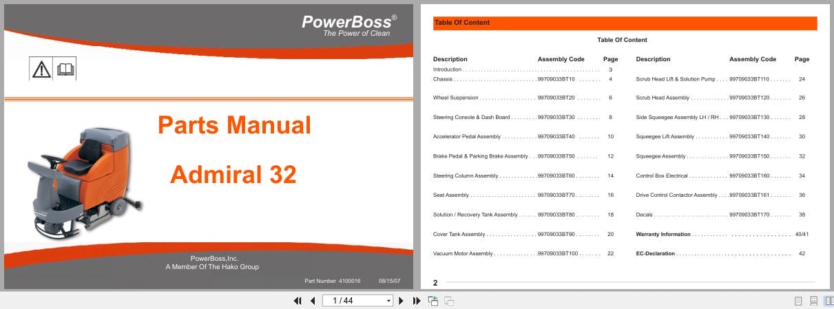PowerBoss Disk Scrubber Admiral 32 Parts Manual 4100016 2007 (1)