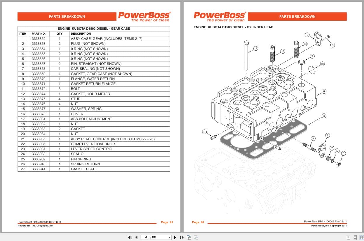 PowerBoss High Pressure Washer PowerBlast 3339910 Parts Catalog 4100049 2011 (2)