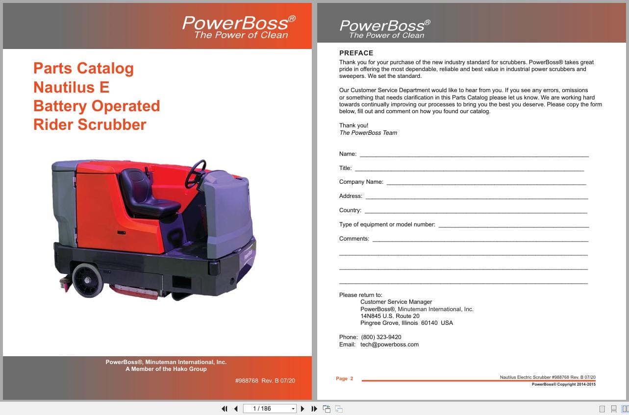 PowerBoss Nautilus E Battery Operated Rider Scrubber Parts Catalog 988768 07.2020 (1)