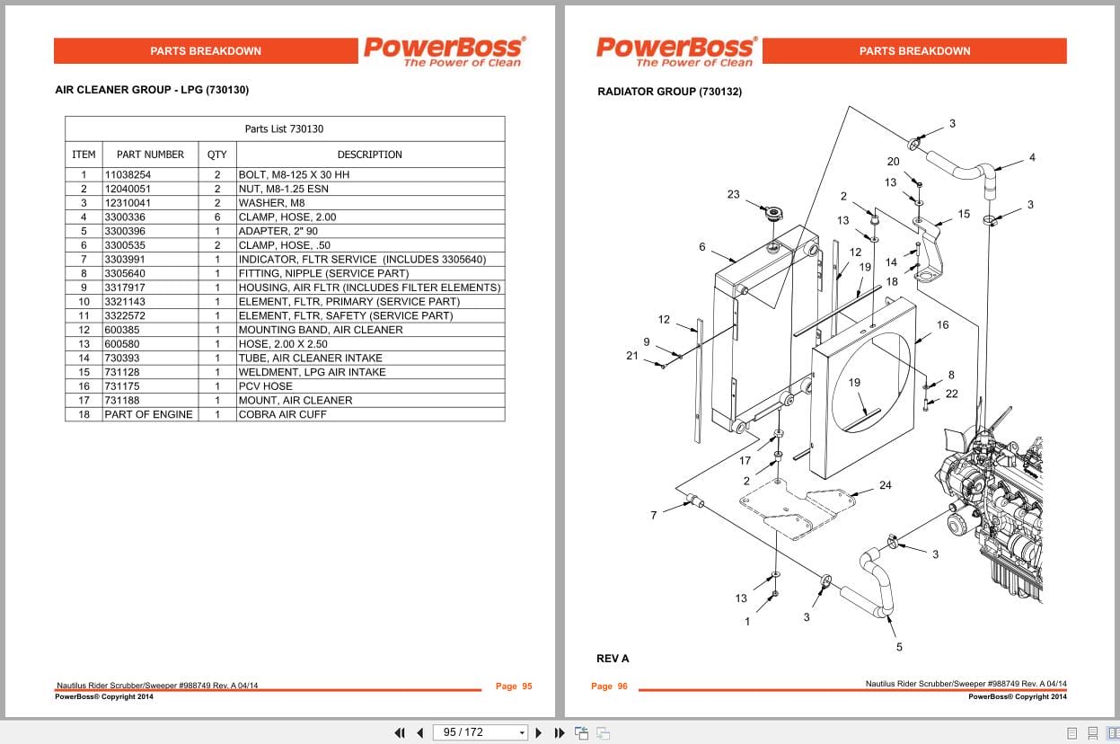 PowerBoss Nautilus Sweeper PB450DSL PB450GAS PB450LPG Parts Catalog 988749 2014 (2)