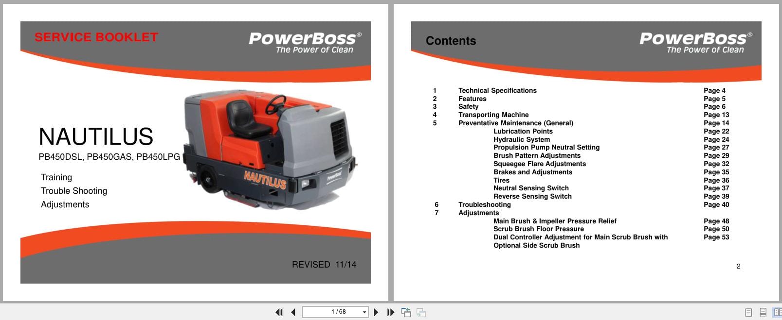 PowerBoss Nautilus Sweeper PB450DSL PB450GAS PB450LPG Service Manual 2014 (1)