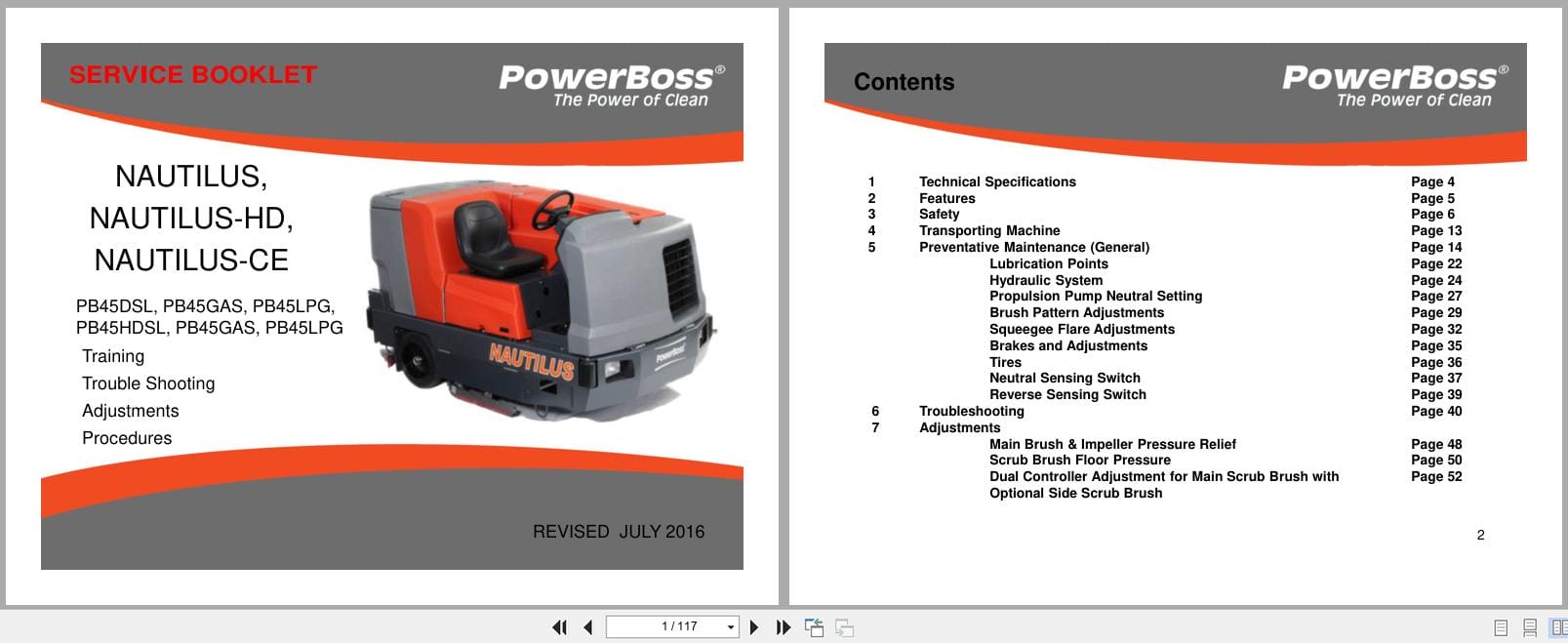 PowerBoss Nautilus Sweeper PB450DSL PB450GAS PB450LPG Service Manual 2016 (1)