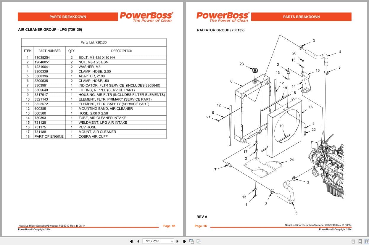 PowerBoss Nautilus Sweeper PB45DSL PB45GAS PB45LPG Parts Catalog 988749 2014 (2)