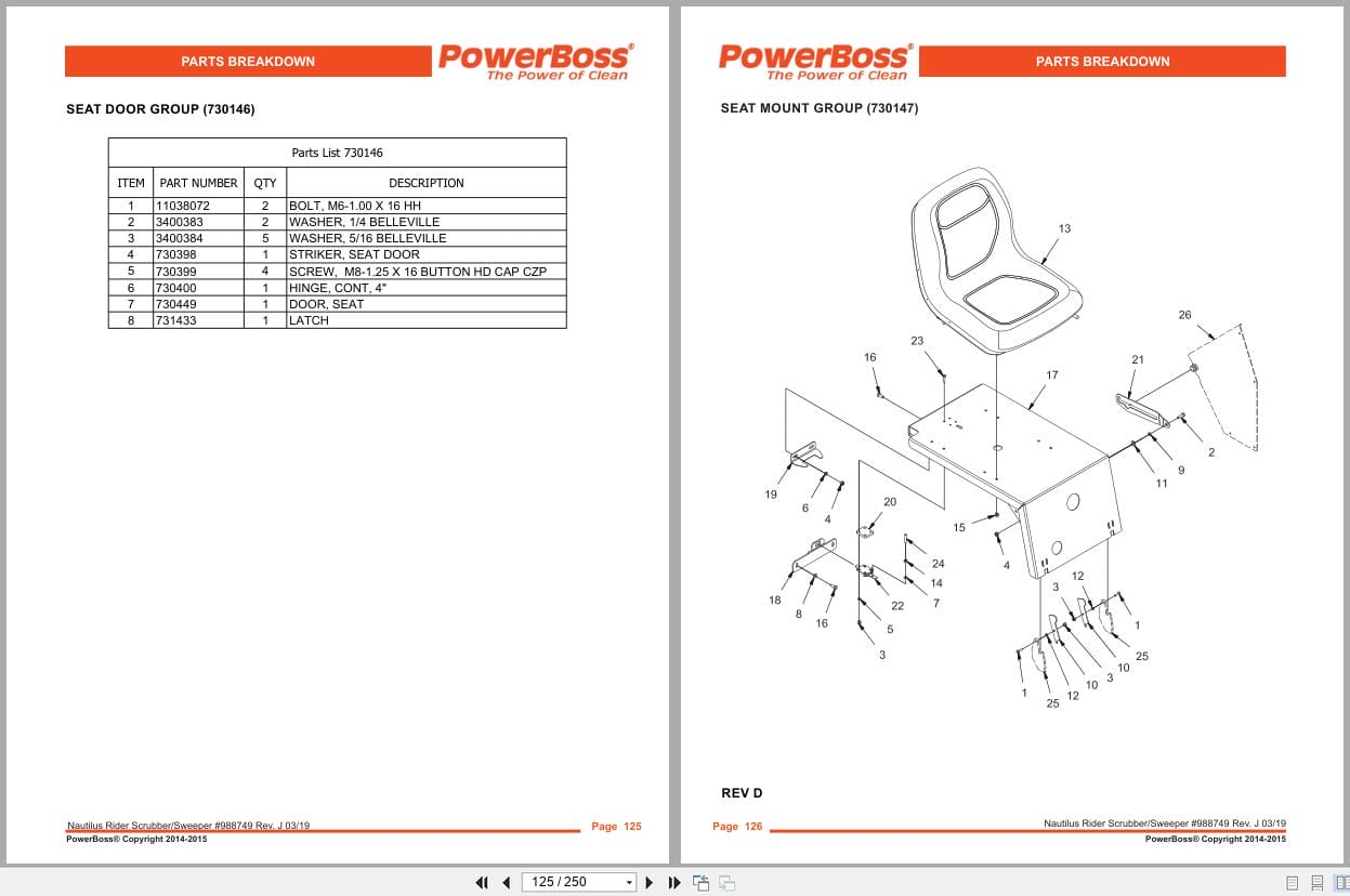 PowerBoss Nautilus Sweeper PB45DSL To PB45LPCE Parts Catalog 988749 2019 (2)