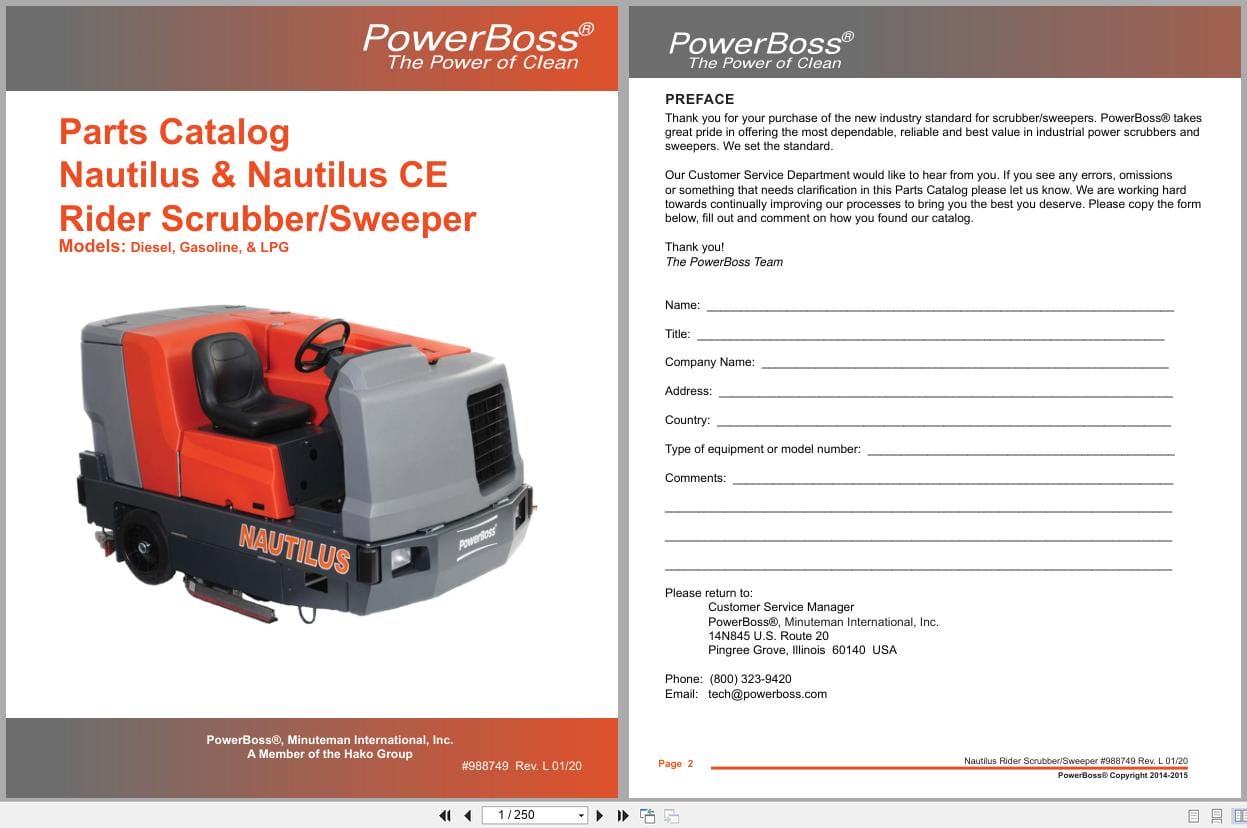 PowerBoss Nautilus Sweeper PB45DSL To PB45LPCE Parts Catalog 988749 2020 (1)