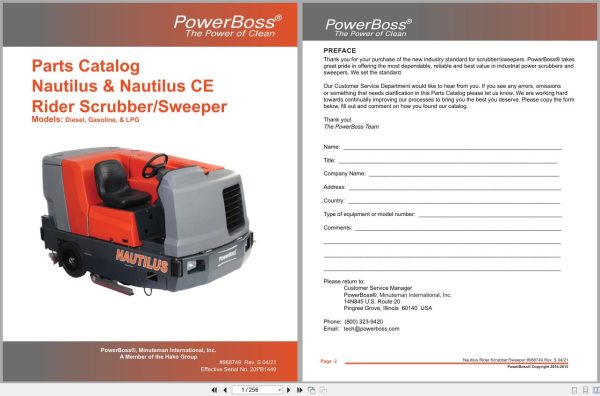 Powerboss Nautilus Sweeper Pb45Dsl To Pb45Lpce Parts Catalog 988749 2021 (1)