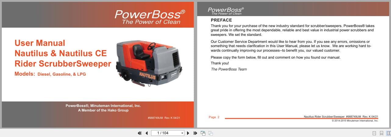 PowerBoss Nautilus Sweeper PB45DSL To PB45LPCE User Manual 988749UM 04.2021 (1)