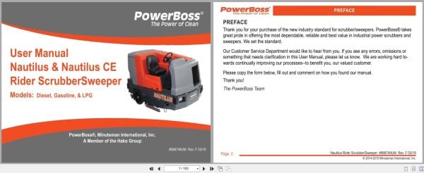 Powerboss Nautilus Sweeper Pb45Dsl To Pb45Lpce User Manual 988749Um 2019 (1)