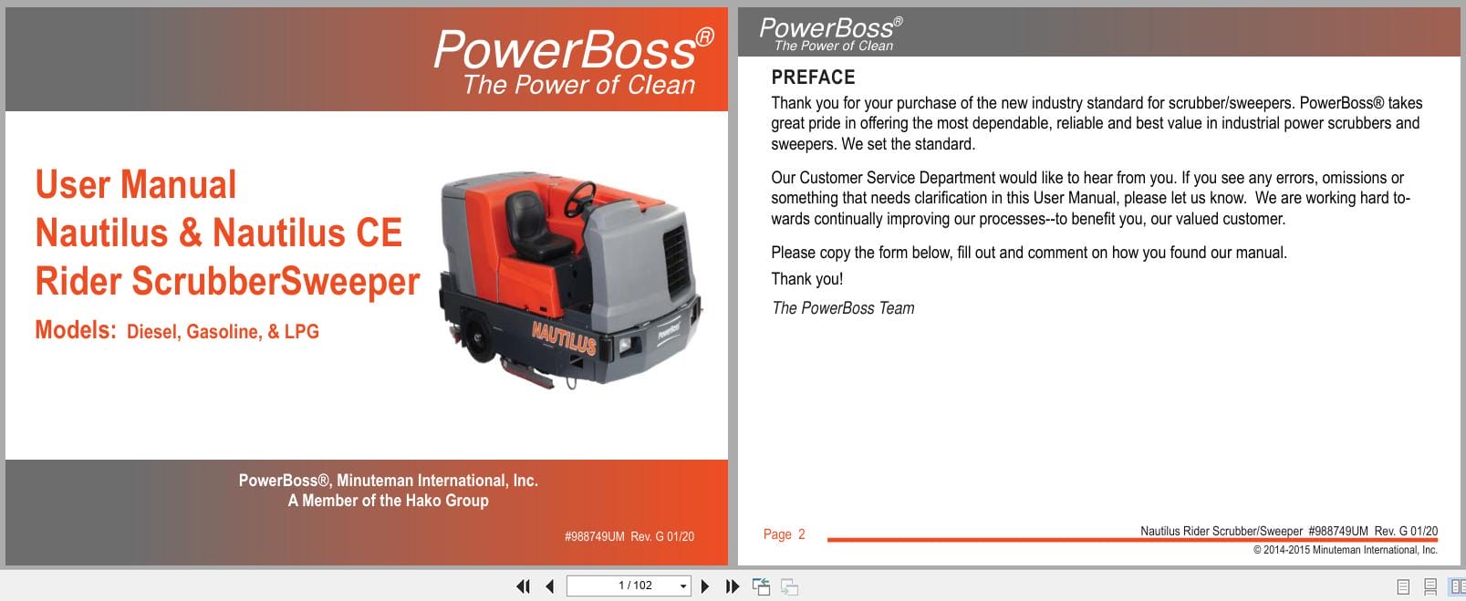 PowerBoss Nautilus Sweeper PB45DSL To PB45LPCE User Manual 988749UM 2020 (1)