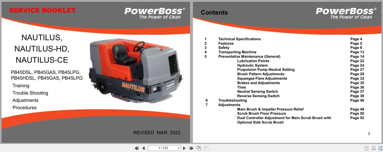PowerBoss Nautilus Sweeper PB45DSL To PB45LPG Service Booklet Wiring Diagram (1)