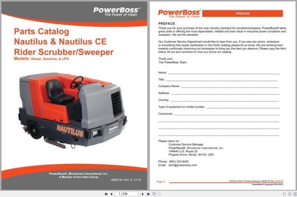 Powerboss Nautilus Sweeper Pb45Dsl To Pb45Lpgce Parts Catalog 988749 2016 (1)
