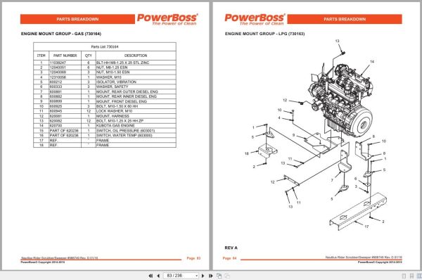 Powerboss Nautilus Sweeper Pb45Dsl To Pb45Lpgce Parts Catalog 988749 2016 (2)