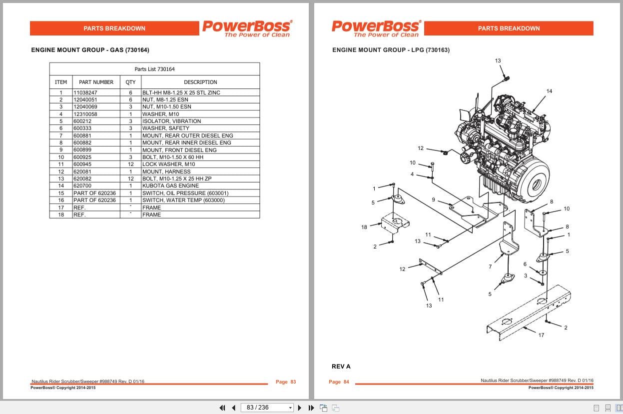 PowerBoss Nautilus Sweeper PB45DSL To PB45LPGCE Parts Catalog 988749 2016 (2)