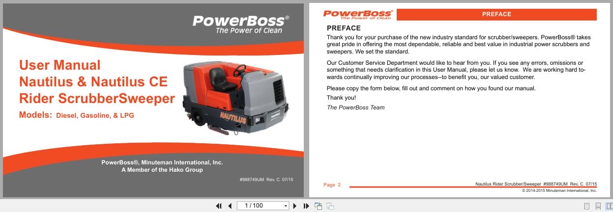 PowerBoss Nautilus Sweeper PB45DSL To PB45LPGCE User Manual 988749UM 2015 (1)