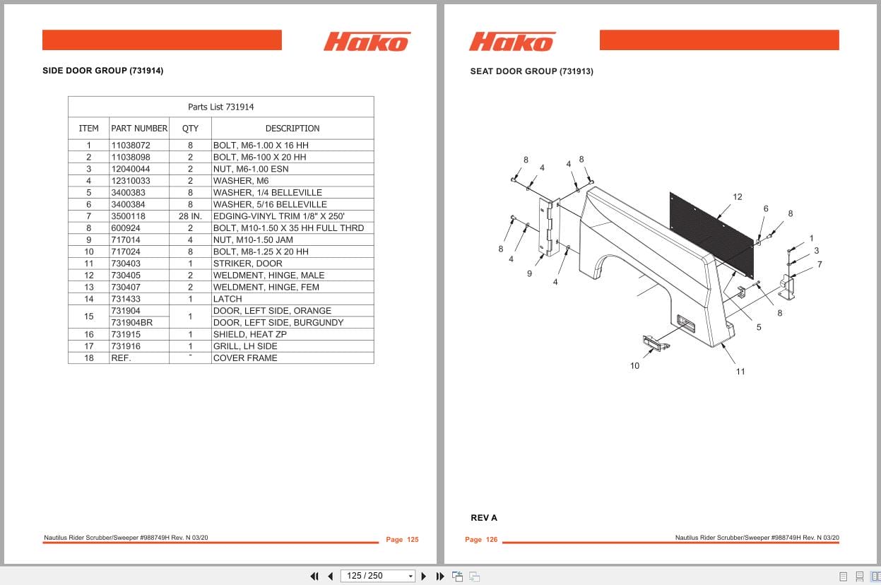 PowerBoss Nautilus Sweeper PB45DSLH Parts Catalog 988749H 03.2020 (2)