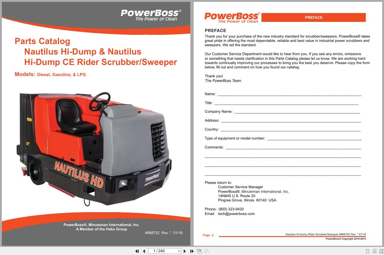 PowerBoss Nautilus Sweeper PB45HDSL To PB45HLPCE Parts Catalog 988752 2016 (1)
