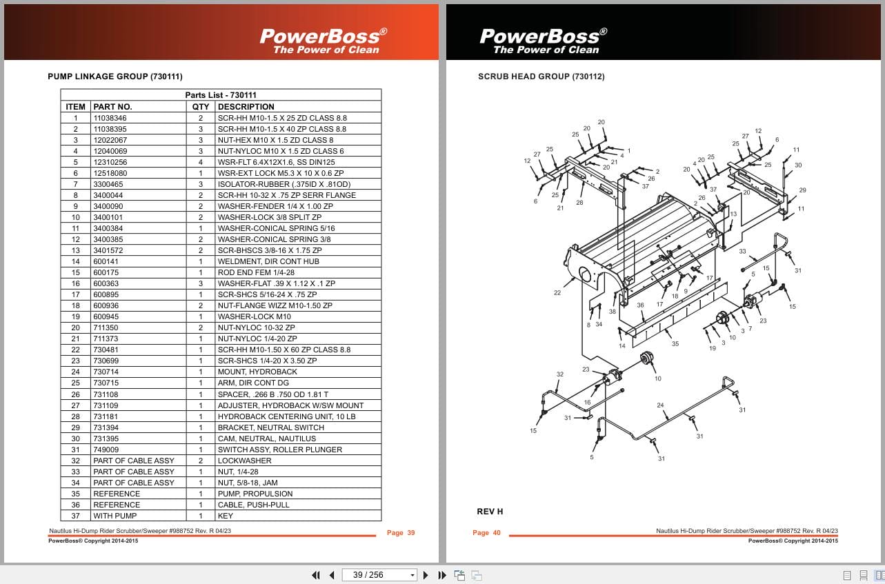 PowerBoss Nautilus Sweeper PB45HDSL To PB45HLPUK Parts Catalog 988752 04.2023 (2)