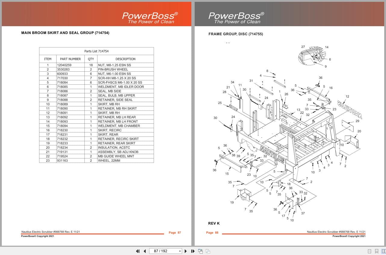 PowerBoss Nautilus Sweeper SM45DQP To SM45CQP CE Parts Catalog 988768 11.2021 (2)