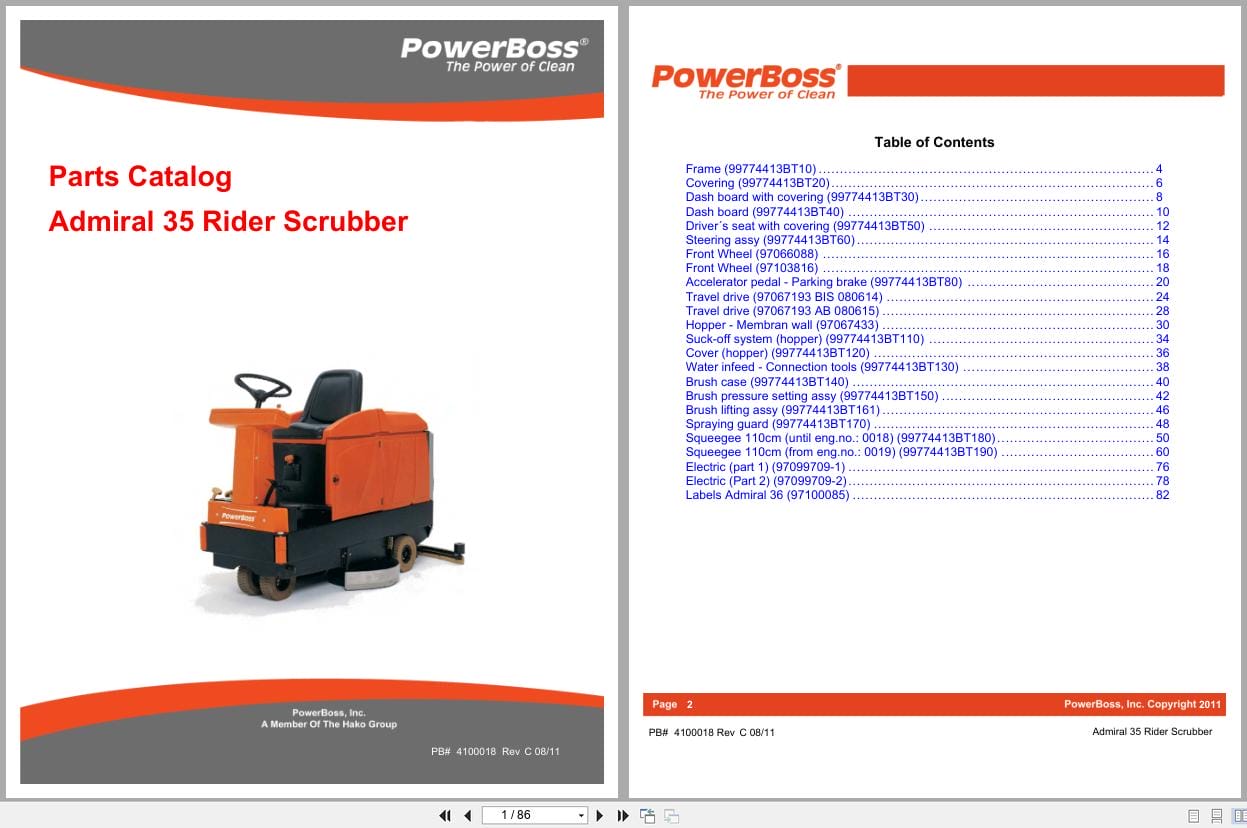 PowerBoss Rider Scrubber Admiral 35 Parts Catalog 4100018 2011 (1)