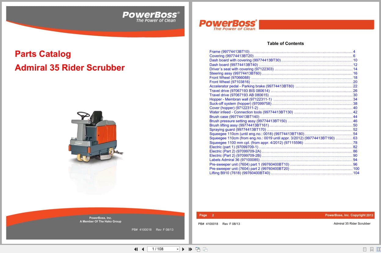PowerBoss Rider Scrubber Admiral 35 Parts Catalog 4100018 2013 (1)