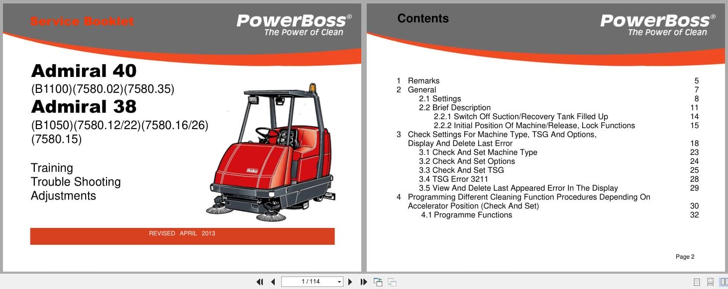 PowerBoss Rider Sweeper Admiral 38 40 Service Booklet (1)