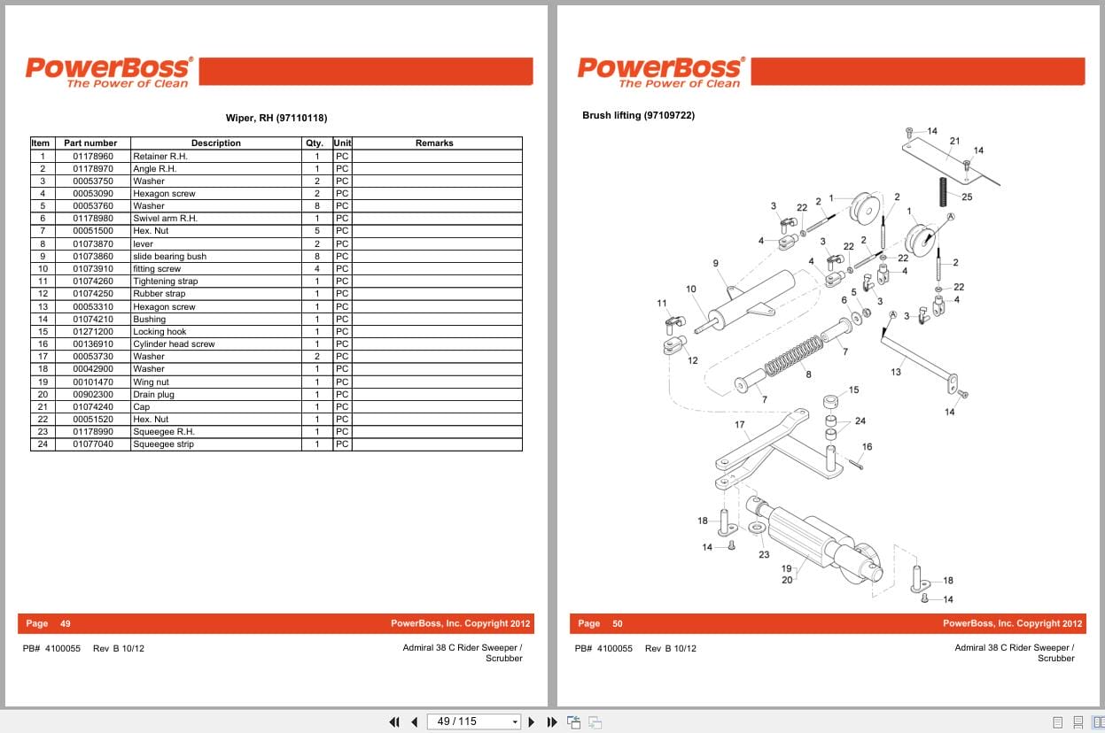 PowerBoss Rider Sweeper Admiral 38C Parts Catalog 4100055 2012 (2)