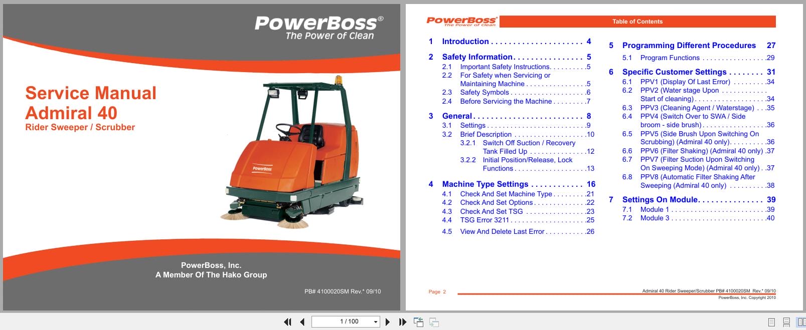PowerBoss Rider Sweeper Admiral 40 Service Manual 4100020SM 2010 (1)