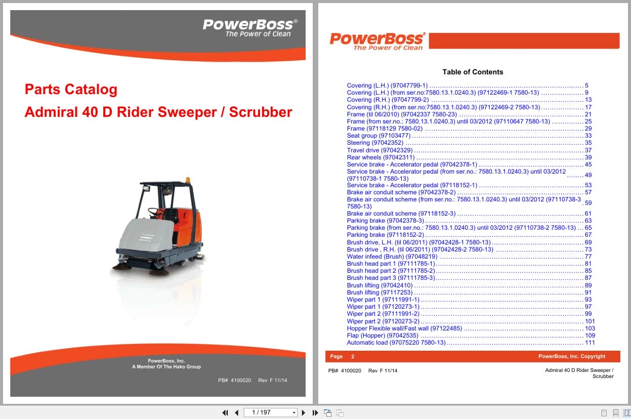 PowerBoss Rider Sweeper Admiral 40D Parts Catalog 4100020 2014 (1)