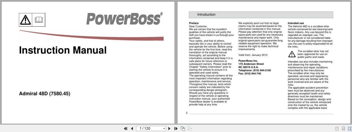 PowerBoss Rider Sweeper Admiral 48D 7580.45 Instruction Manual 8 10 2987 2013 (1)
