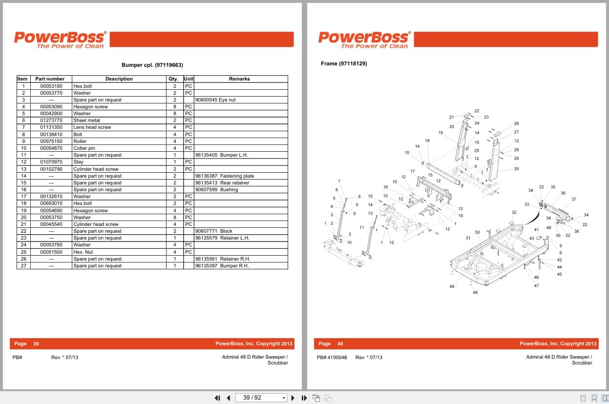PowerBoss Rider Sweeper Admiral 48D Parts Catalog 4100048 2013 (2)