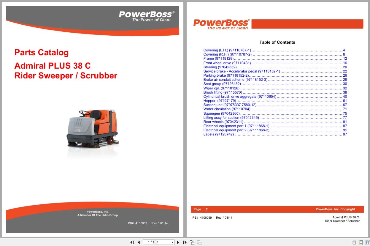 PowerBoss Rider Sweeper Admiral PLUS 38C Parts Catalog 4100059 2014 (1)