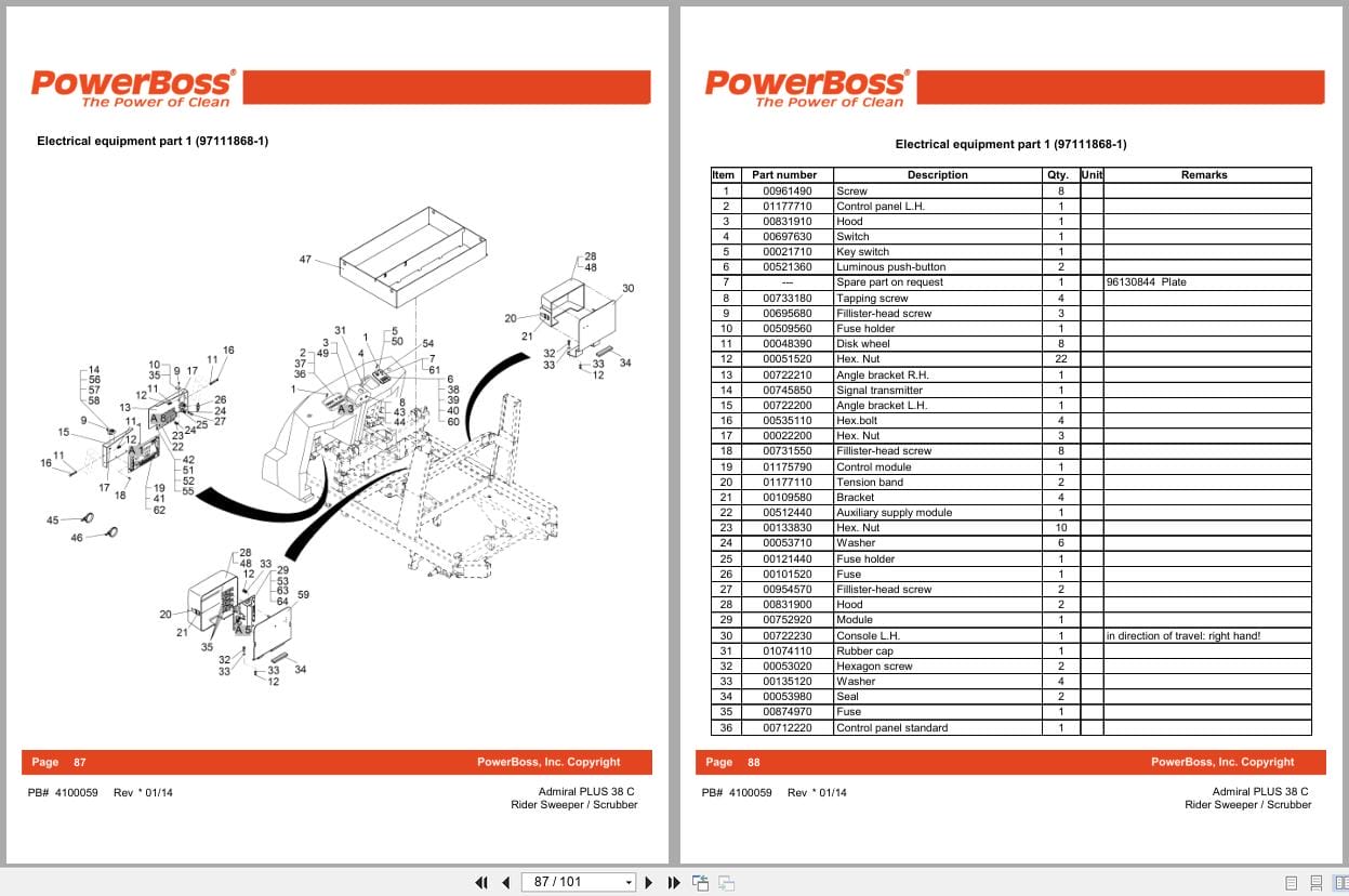 PowerBoss Rider Sweeper Admiral PLUS 38C Parts Catalog 4100059 2014 (2)