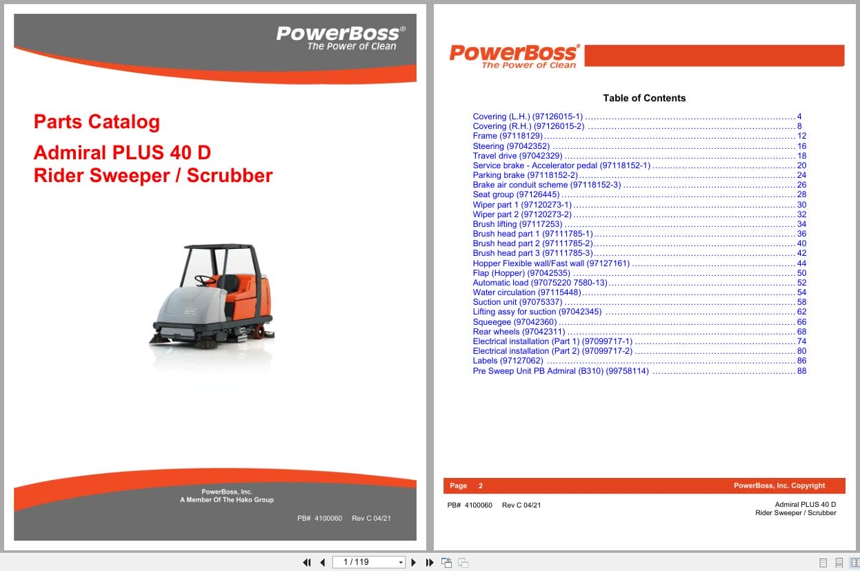 PowerBoss Rider Sweeper Admiral PLUS 40D Parts Catalog 4100060 2021 (1)