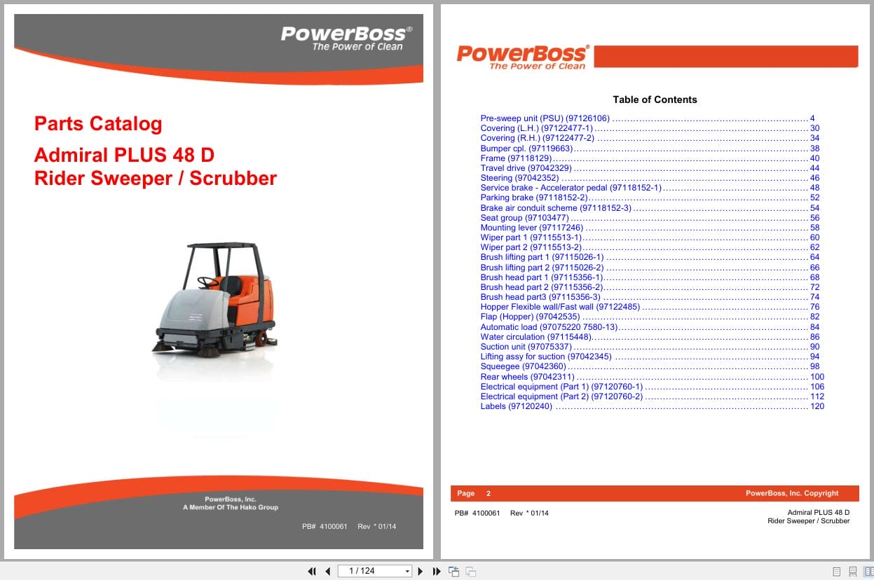 PowerBoss Rider Sweeper Admiral PLUS 48D Parts Catalog 4100061 2014 (1)