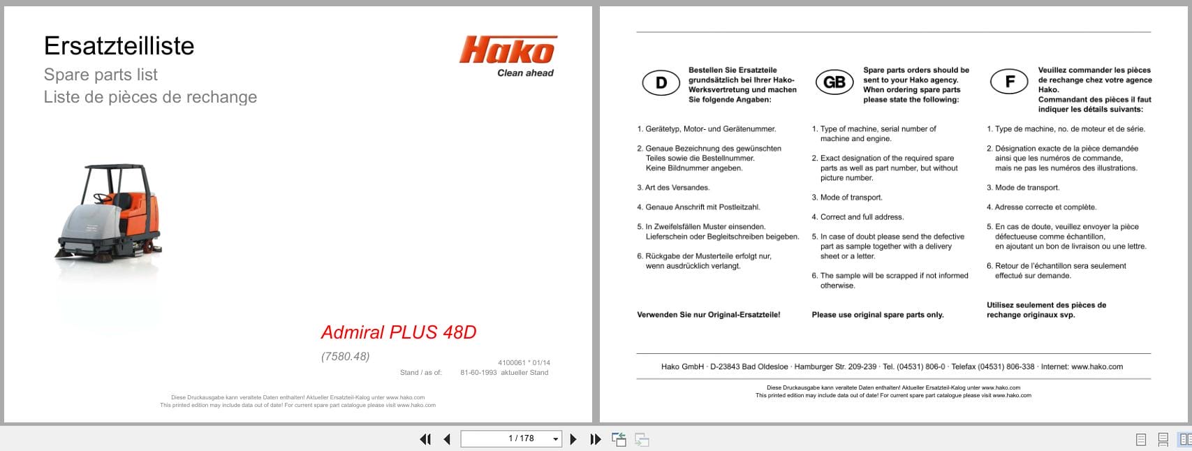 PowerBoss Rider Sweeper Admiral PLUS 48D Spare Parts List 4100061 2014 (1)