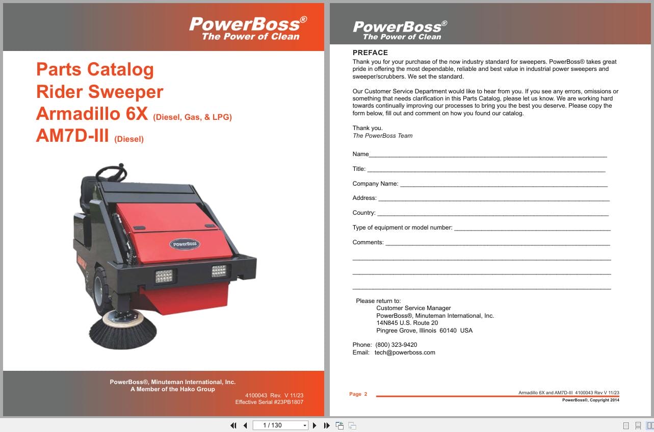 PowerBoss Rider Sweeper Armadillo 6X AM7D III Parts Catalog Wiring Diagram 4100043 2023 (1)