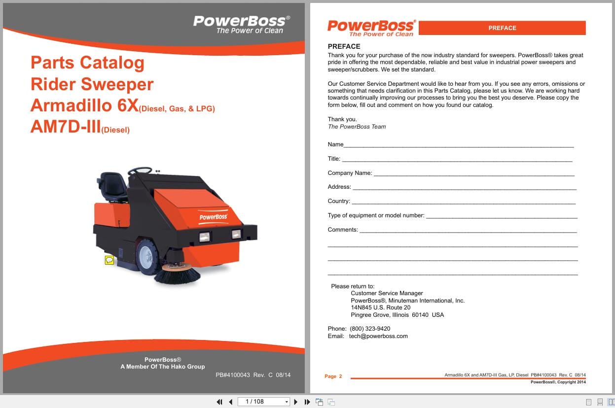 PowerBoss Rider Sweeper Armadillo To 6X AM7D III Parts Catalog Wiring Diagram 4100043 2014 (1)