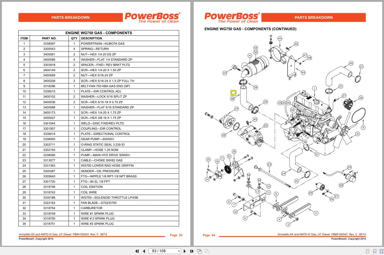 PowerBoss Rider Sweeper Armadillo To 6X AM7D III Parts Catalog Wiring Diagram 4100043 2014 (2)