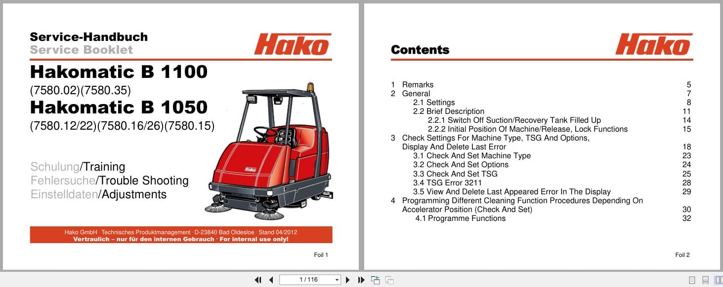 PowerBoss Rider Sweeper Hakomatic B1100 B1050 Service Booklet 2012 (1)