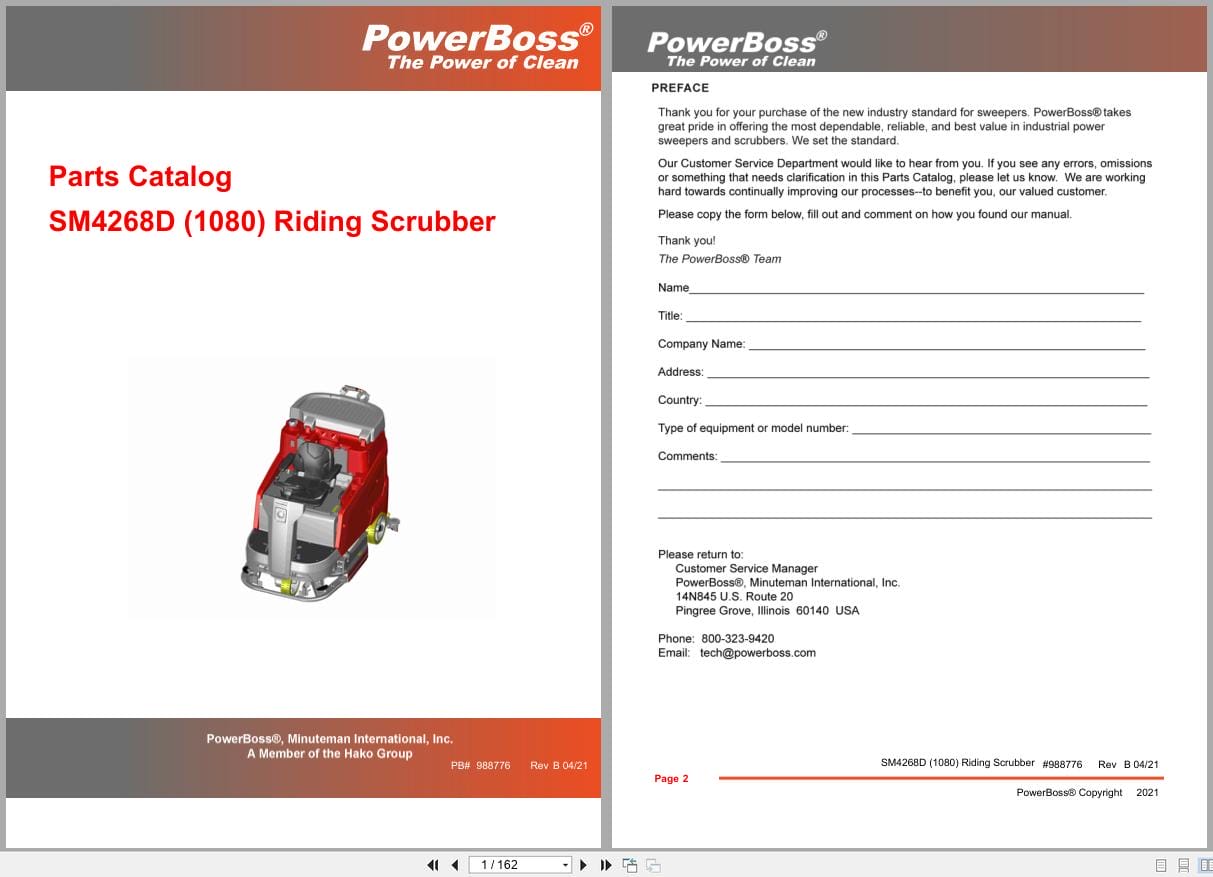 PowerBoss Riding Scrubber SM4268D Parts Catalog 988776 2021 (1)