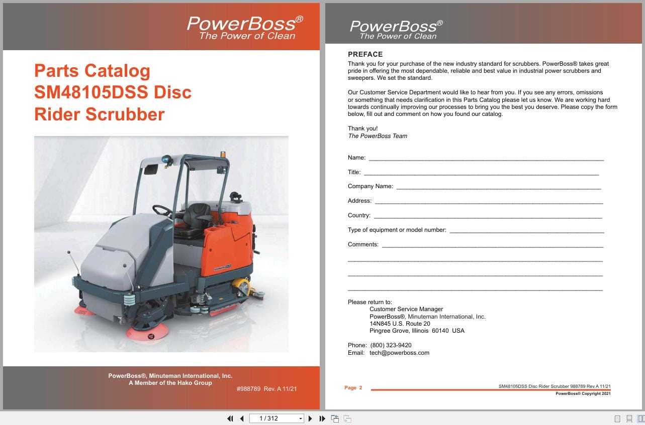 PowerBoss Scrubber B400R SM48105DSS SM48105DSSQP Parts Catalog 988789 2021 (1)